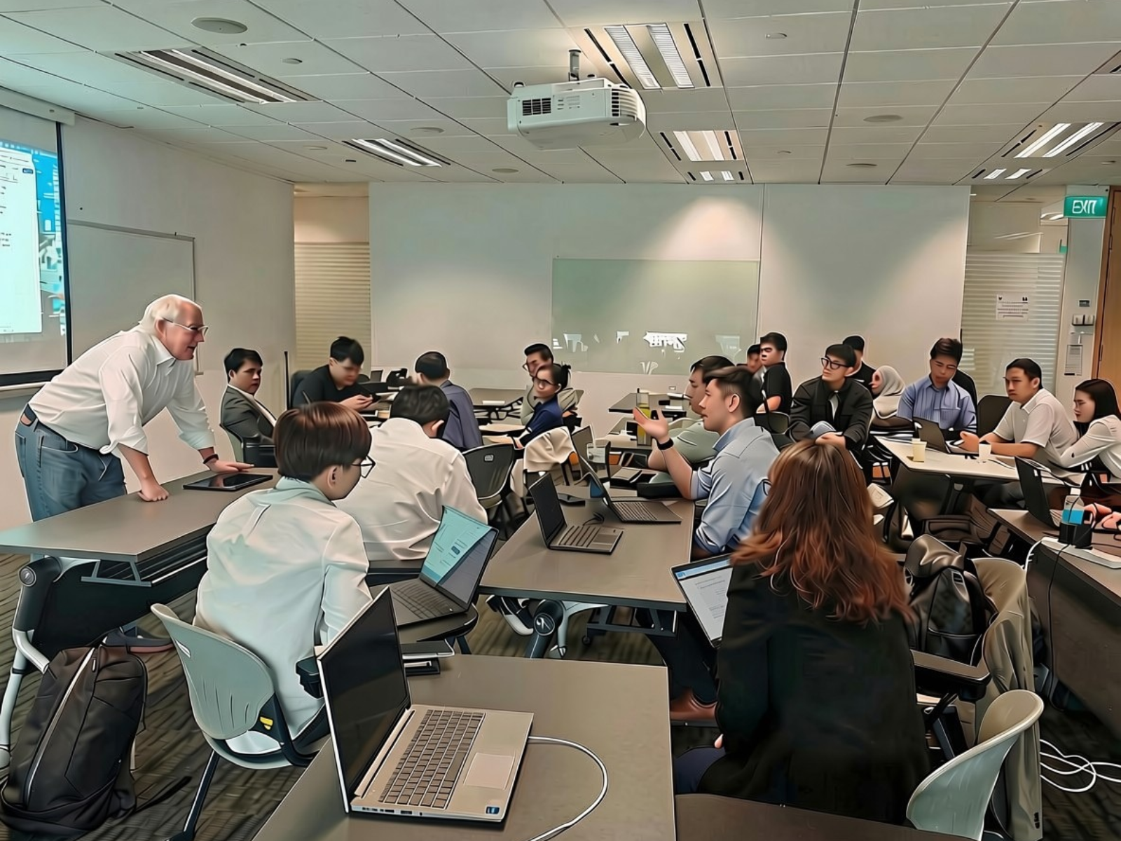 Dr Andrew Aldrin interacting with participants during the Space Operations 2.0 executive course.